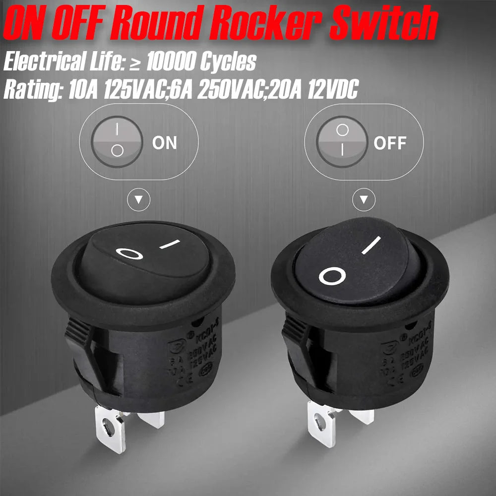SPST Round Rocker Switch 20mm 12V DC 2-Pin ON/OFF Toggle