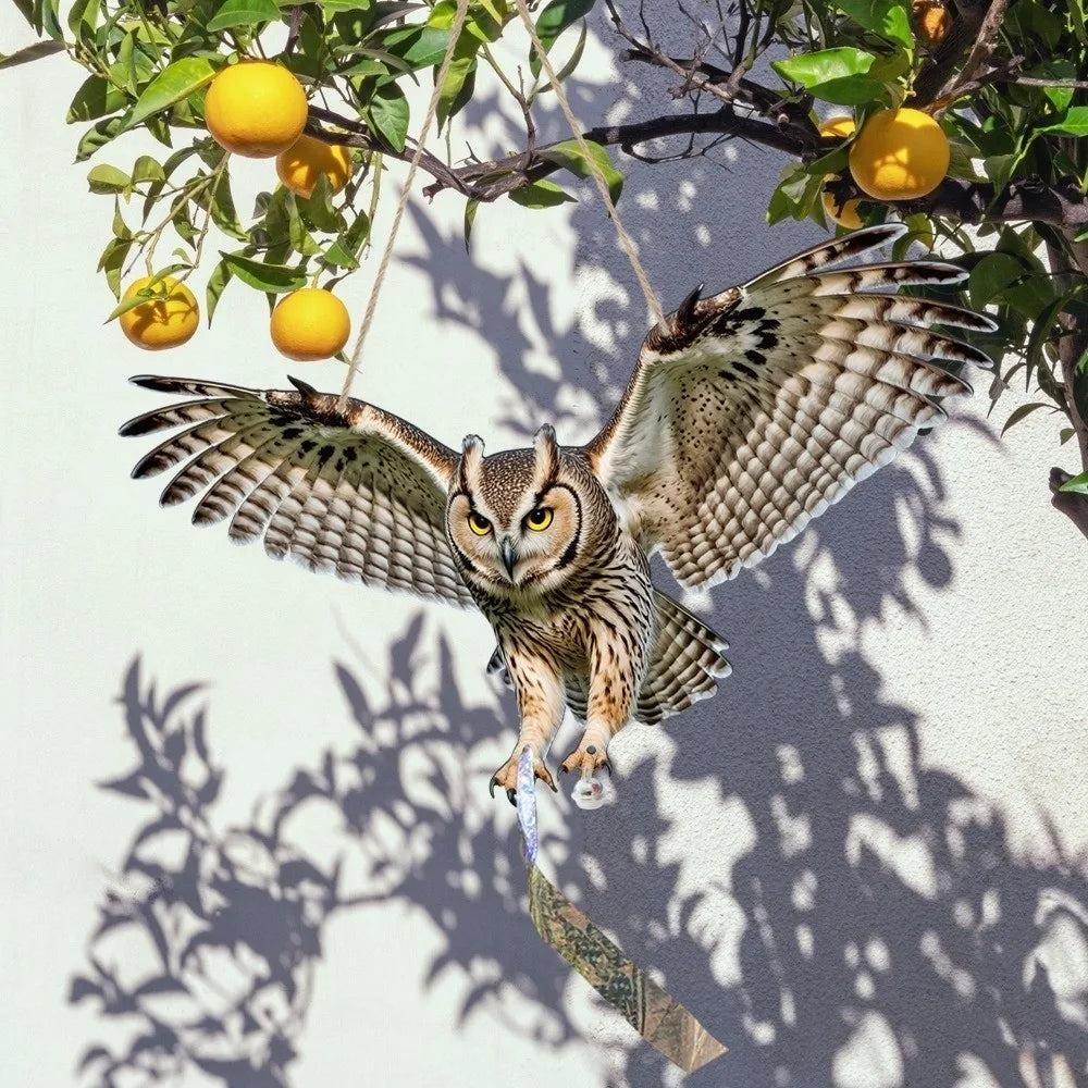 Waterproof Owl Bird Repellent Hanging Decoy with Bell & Reflector