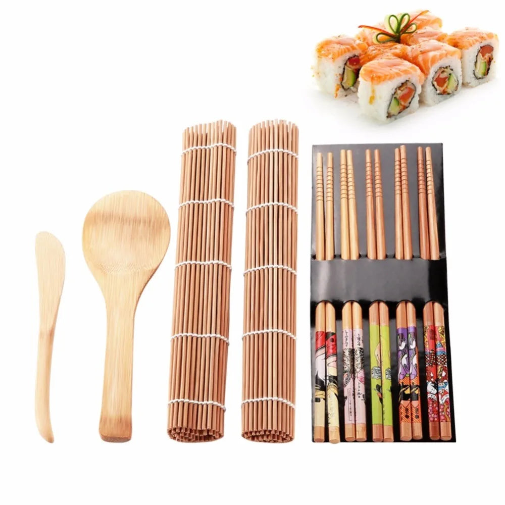 Wooden Sushi Making Kit – Rolling Mats, Paddle & Chopsticks