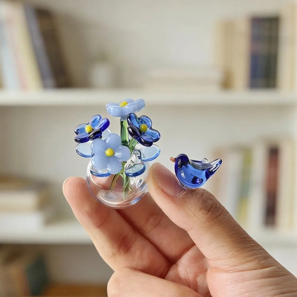 Mini Hand-Blown Glass Flower Decor Set with Vase | 5 Piece