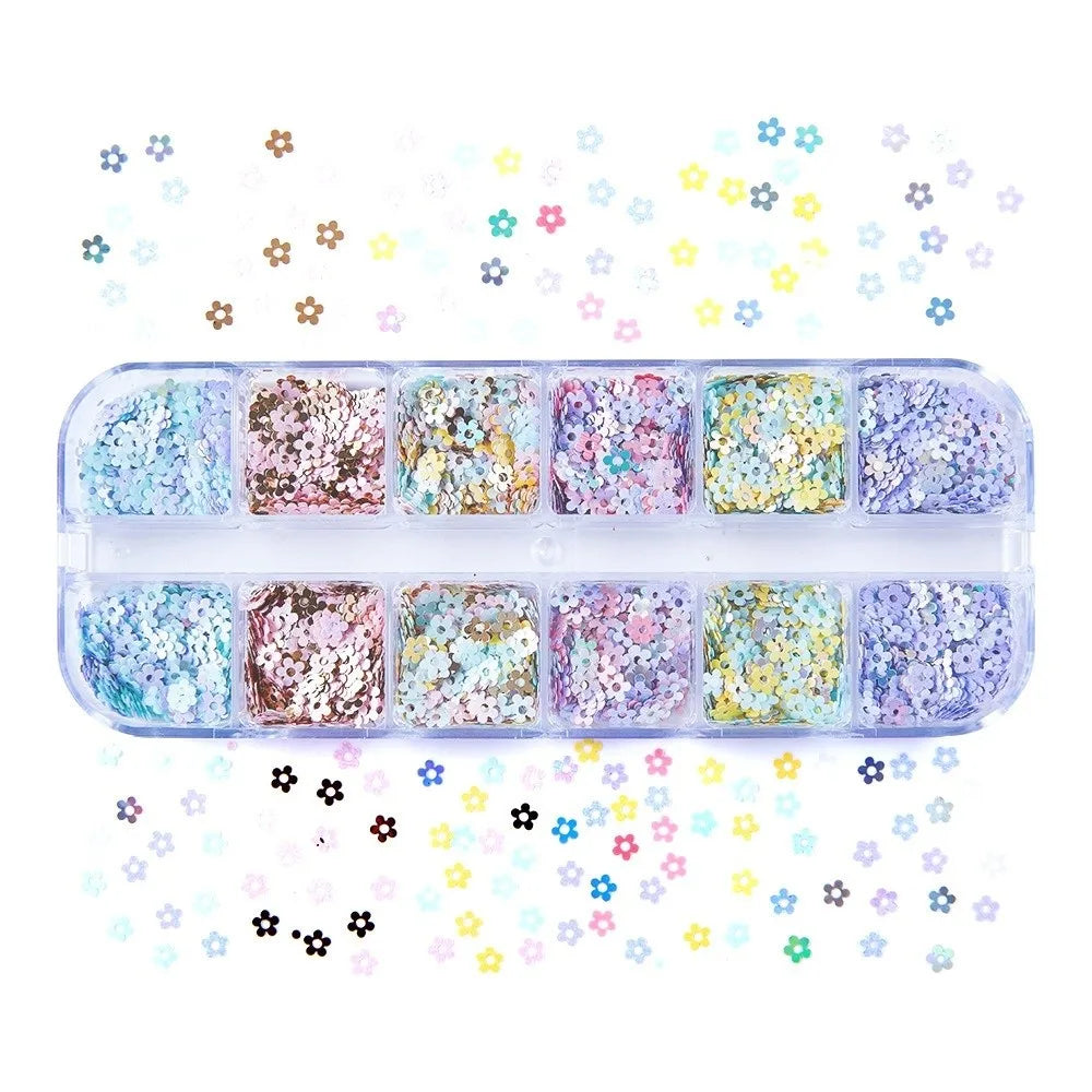 12-Grid Holographic Nail Art Sequins – Laser Glitter Flakes