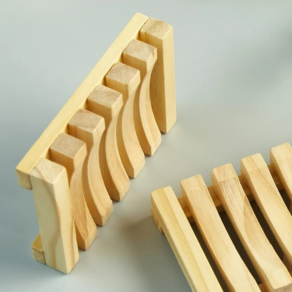 Natural Pine Wood Soap Dish – Slatted Quick-Drain Soap Tray