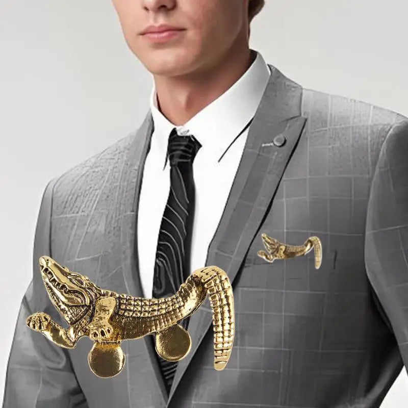 Vintage Crocodile & Octopus Men's Suit Lapel Brooch Pin