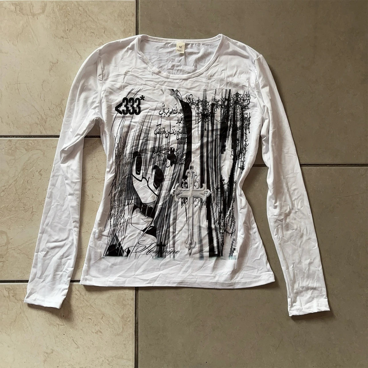 Y2K Cropped Graphic Tee – 90s Grunge Long Sleeve Women's Top