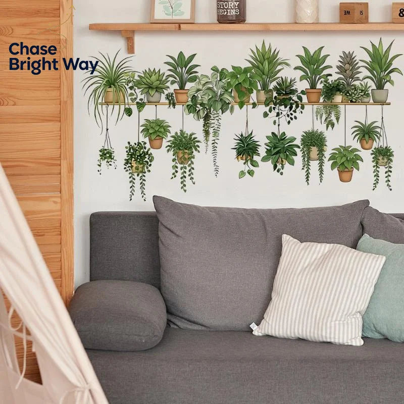 Potted Green Plant Wall Decal – Waterproof Self-Adhesive Sticker