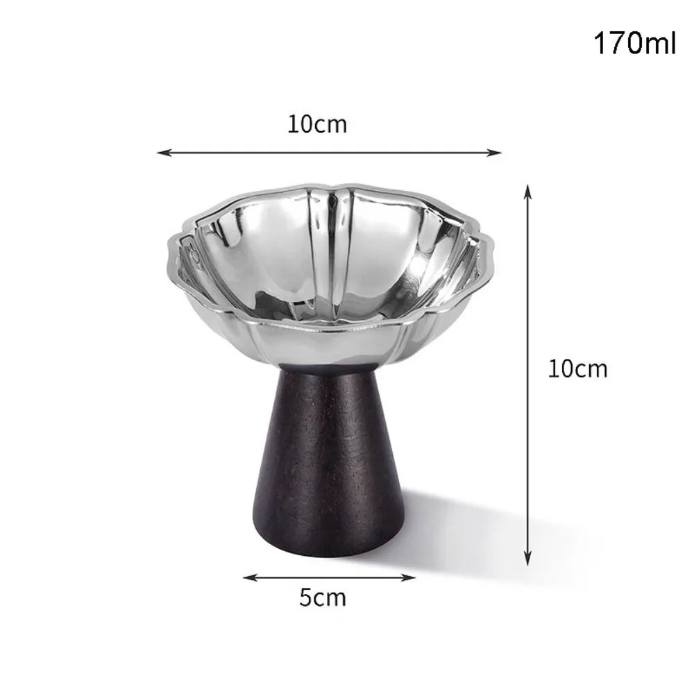 Stainless Steel Ice Cream Cup with Wooden Base | Dessert Bowl