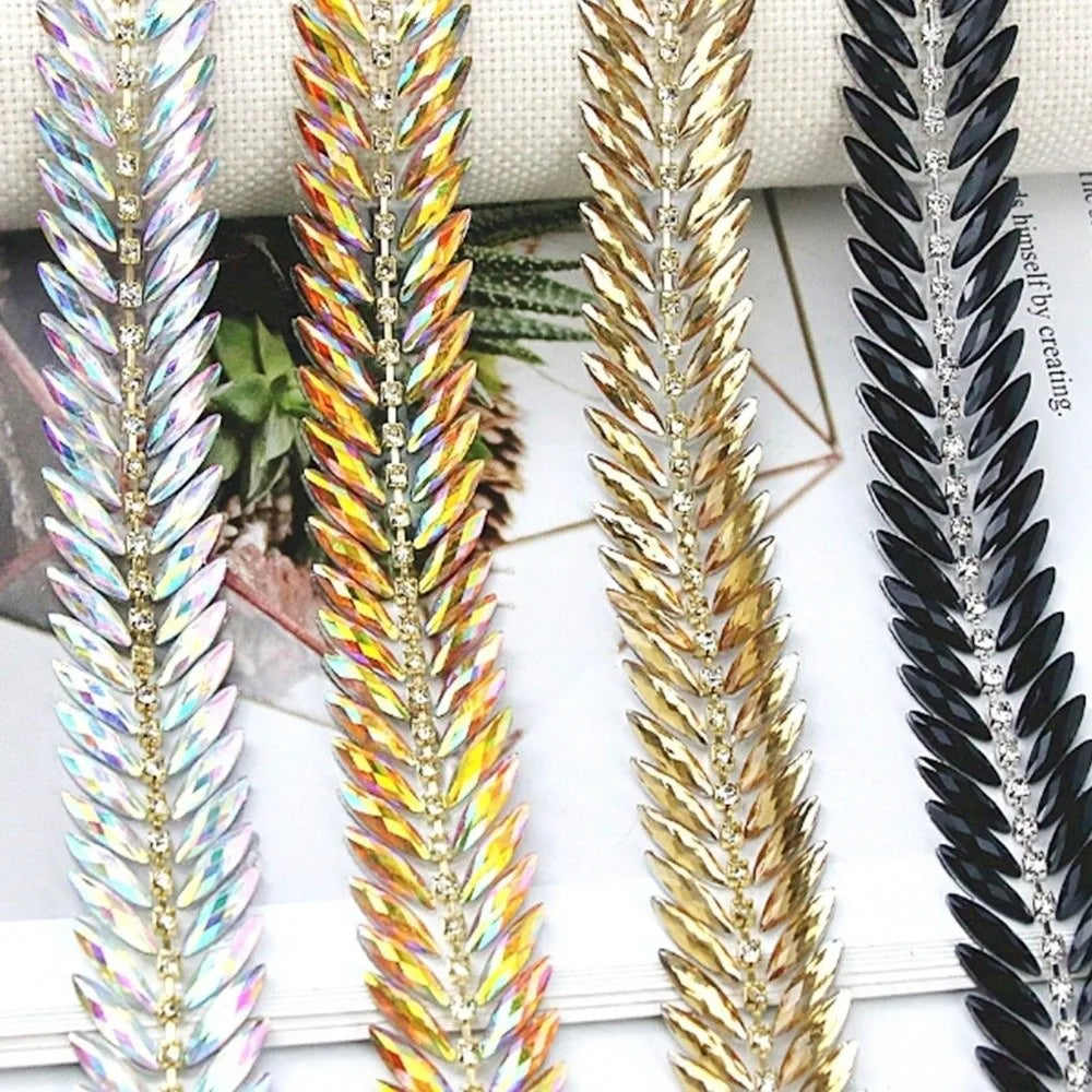 Iron-On Rhinestone Ribbon Trim – 1 Yard Crystal DIY Bling