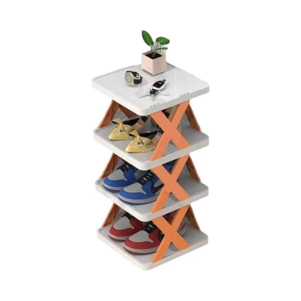Folding X-Shape Shoe Rack – Detachable Plastic Shoe Organizer