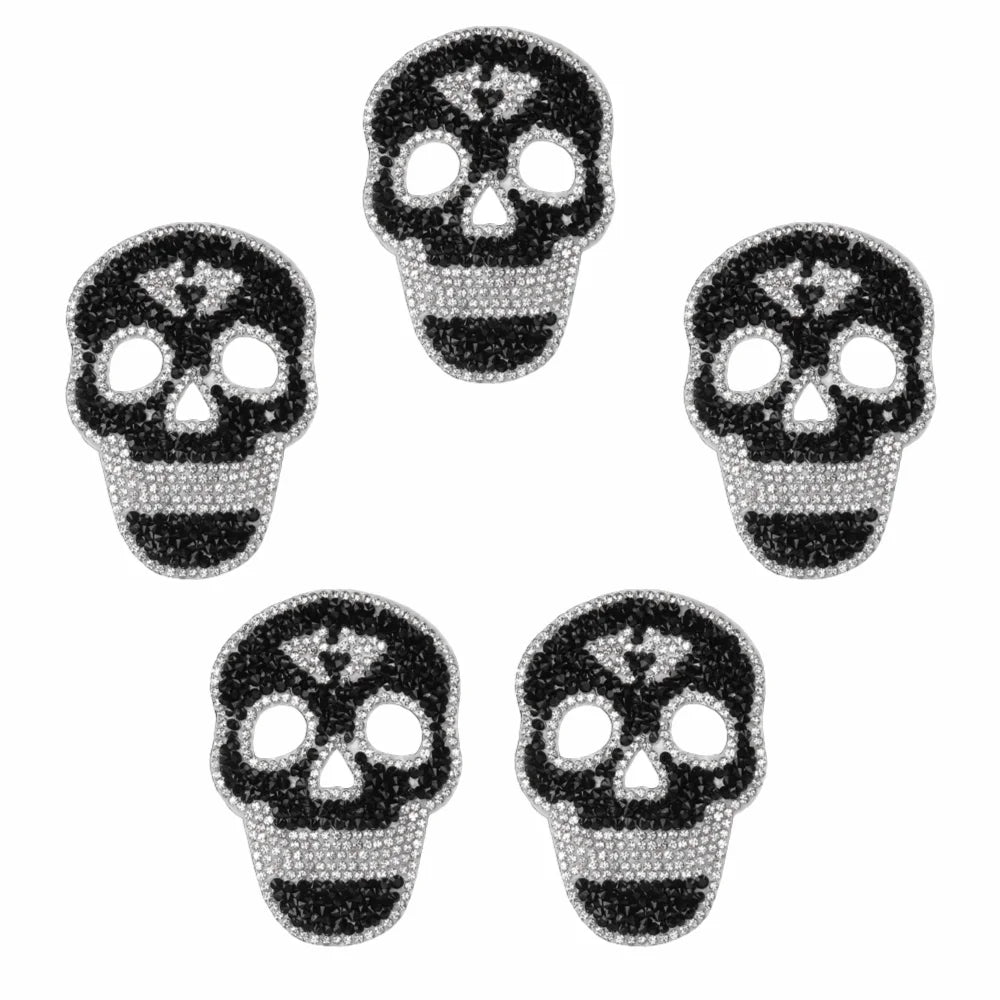 5-Pack Black Skull Rhinestone Iron-On Patches | DIY Glitter