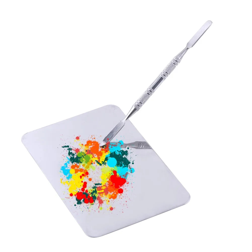 Stainless Steel Makeup Mixing Palette & Spatula Set – 2 Pc