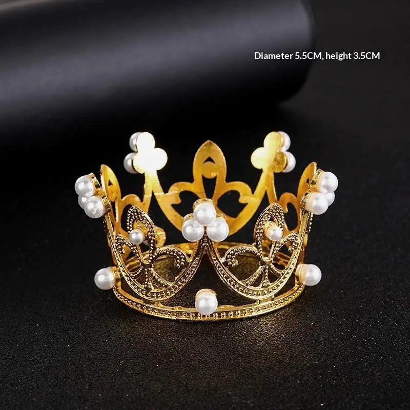 Pearl Crown Cake Topper – Gold Princess Tiara Party Decor