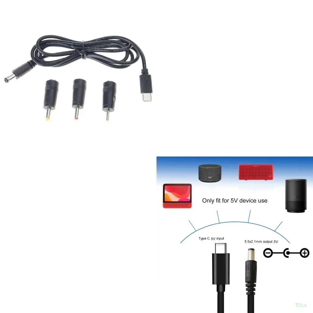 USB-C to 5.5mm 2.1mm DC Power Cable with 3 Adapters, 100cm