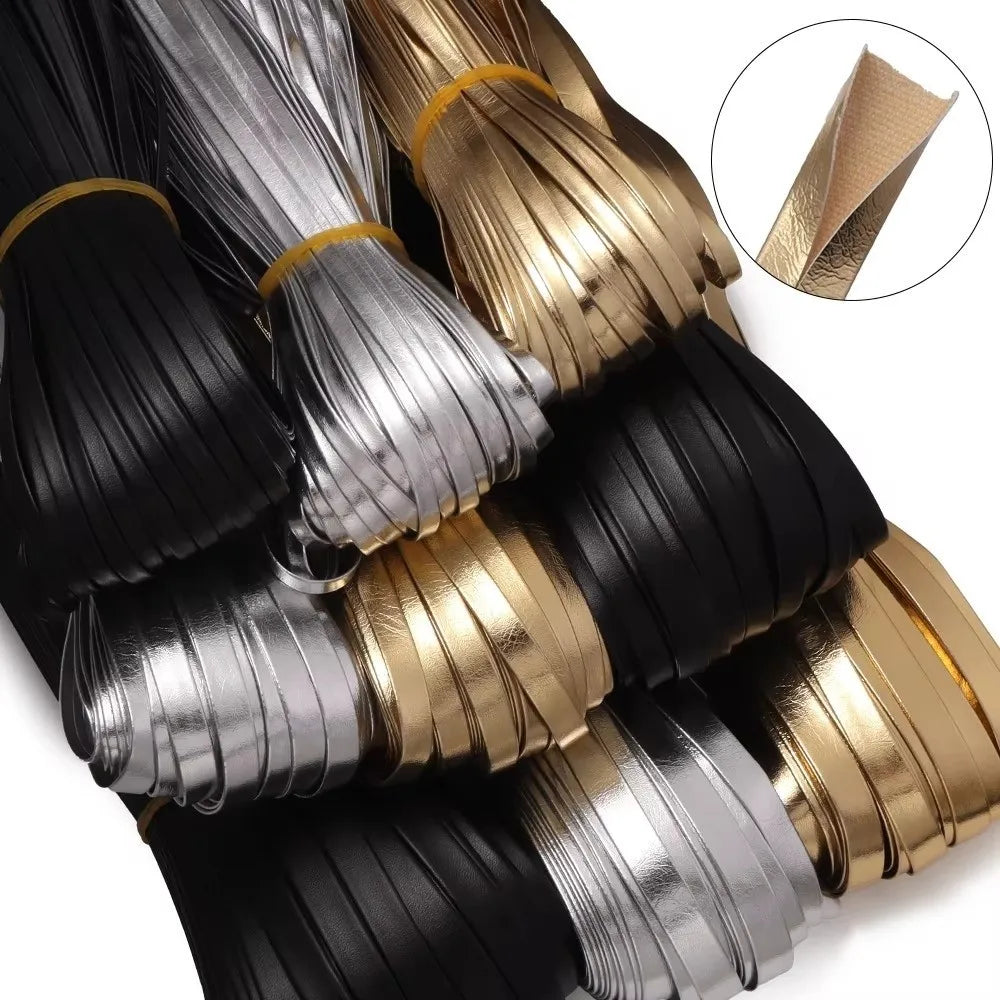 5-Yard Metallic PU Leather Binding Strip – Gold & Silver Trim