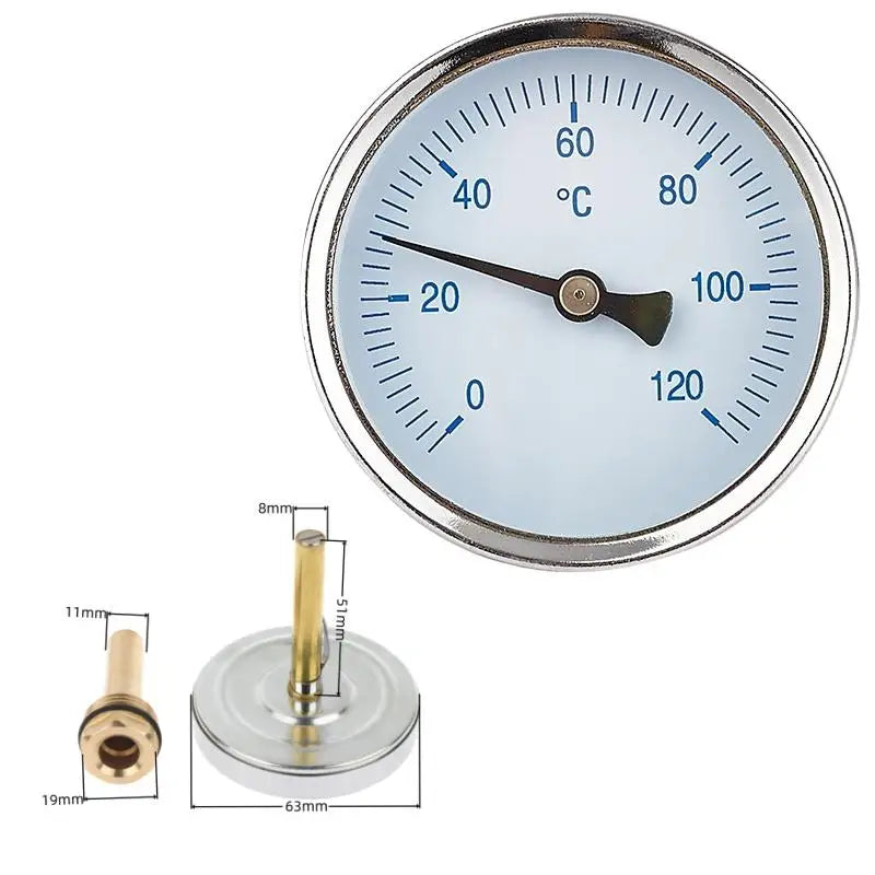 Bimetallic Water Temperature Gauge 0–120°C | 1/2" Screw-In