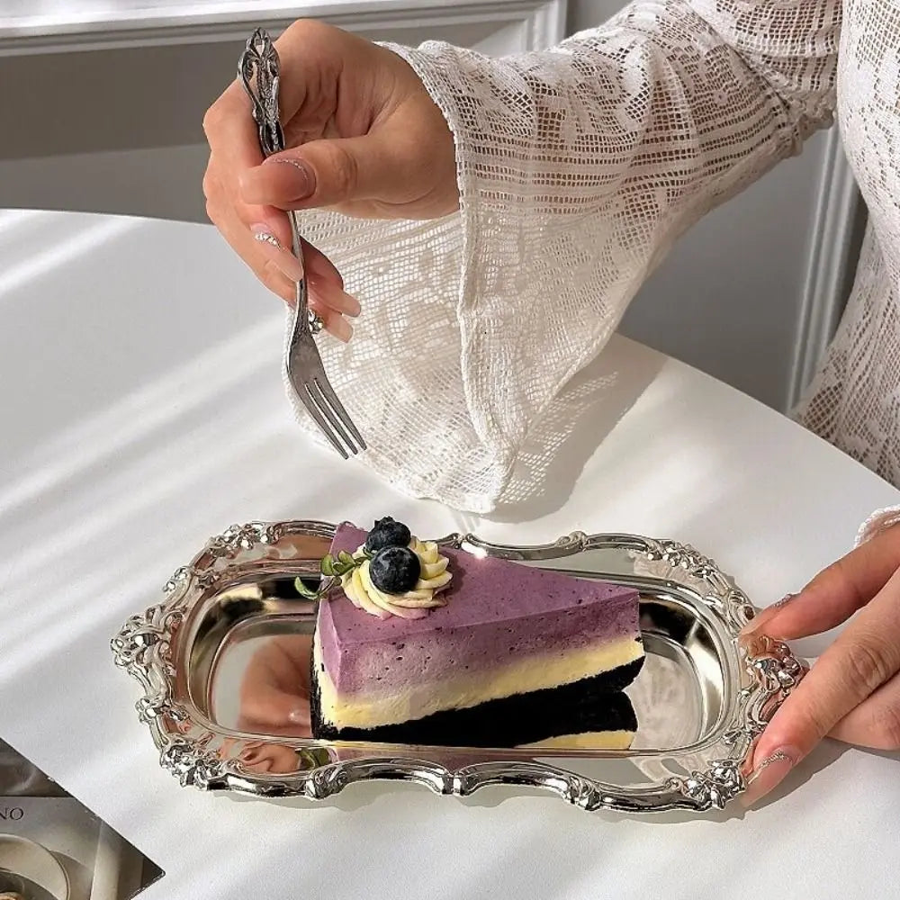 Mirror Stainless Steel Dessert Plate & Jewelry Tray – Embossed