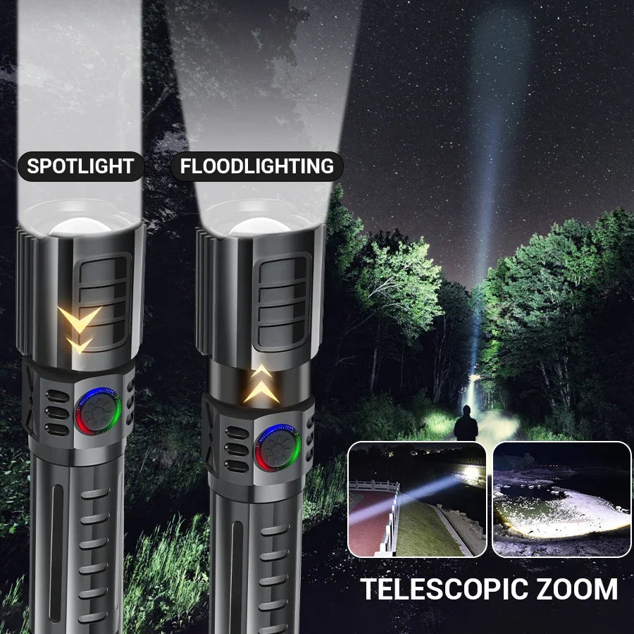 XHP50 LED Flashlight 2000LM Zoomable USB-C Rechargeable Torch