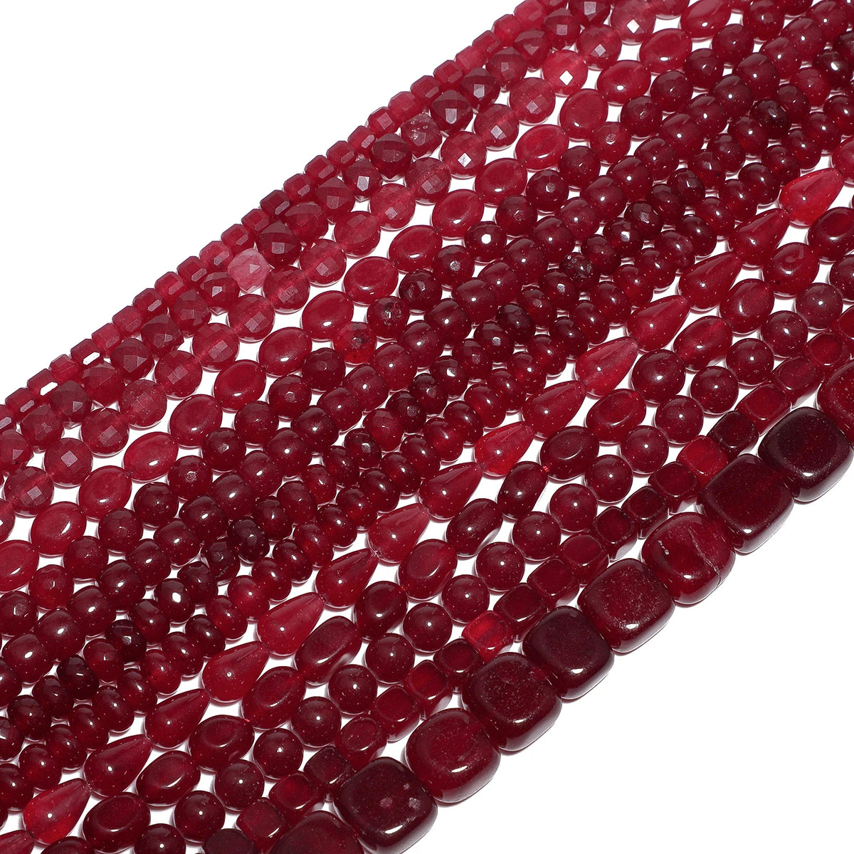 Red Chalcedony Stone Beads – Droplet, Square & Round DIY Jewelry