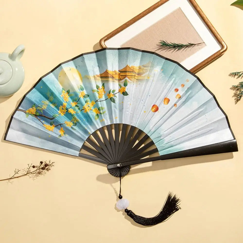 Silk & Bamboo Vintage Folding Hand Fan – Colorful Tassel