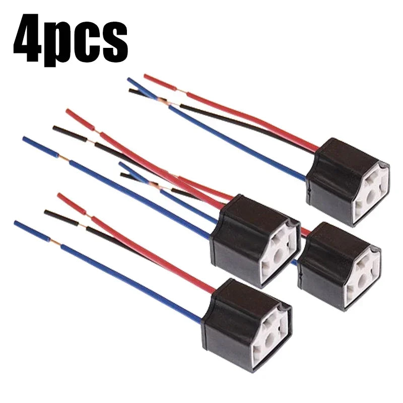 H4 Ceramic Headlight Bulb Socket 3-Hole Wiring Plug – 2 Pack