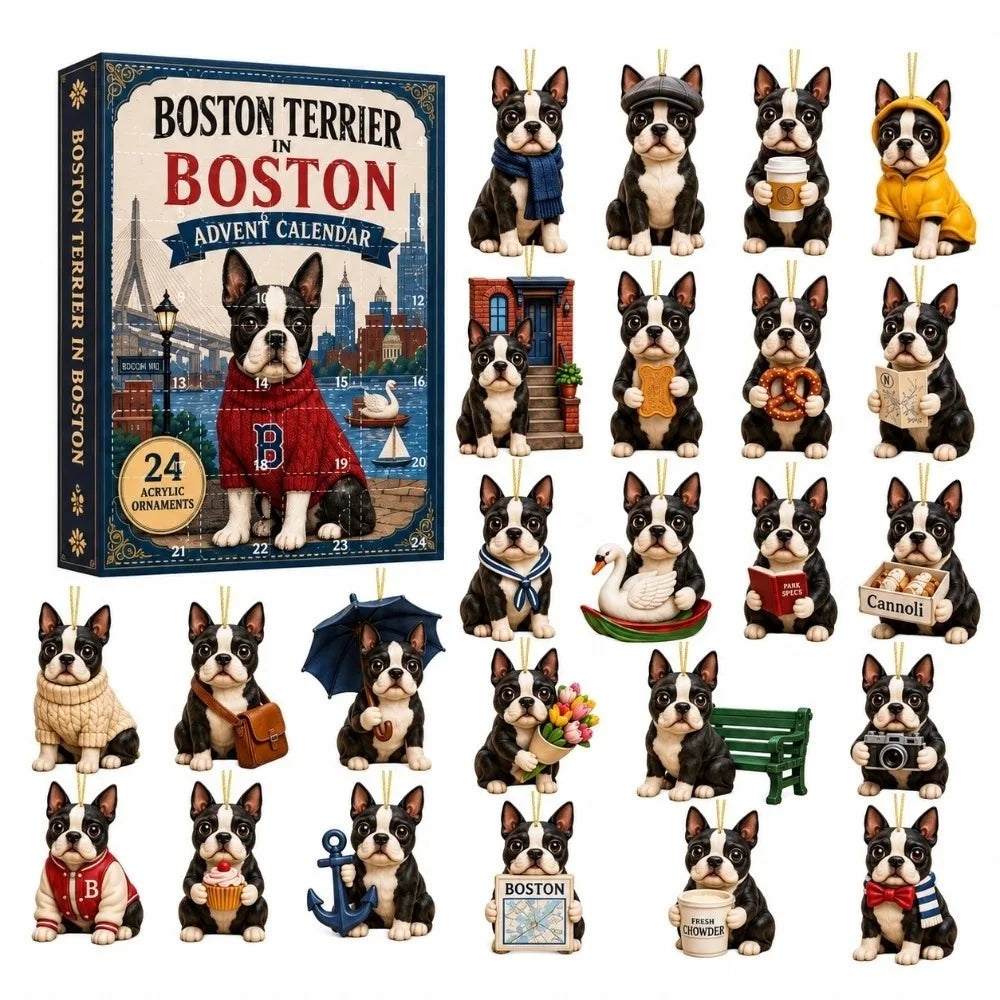 24-Piece Pug Advent Calendar – Acrylic Christmas Ornaments