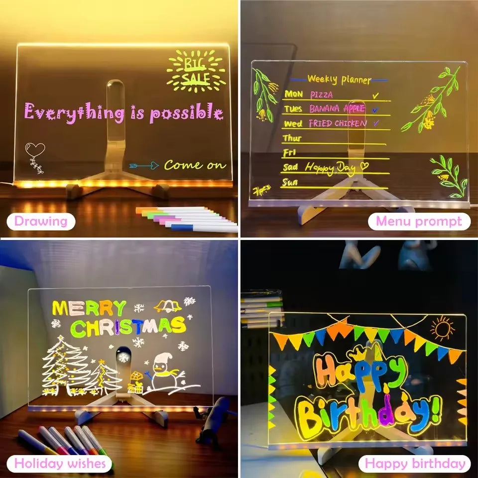 LED Acrylic Message Board Night Light with 7 Color Pens