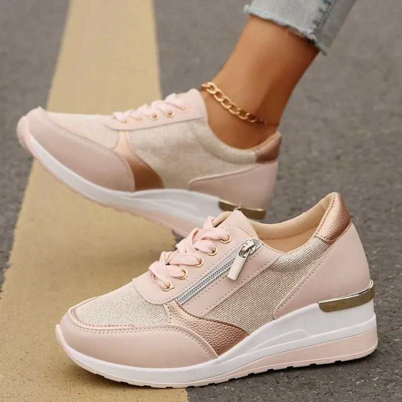 Women's Wedge Sneakers – Side Zip Breathable Walking Shoes