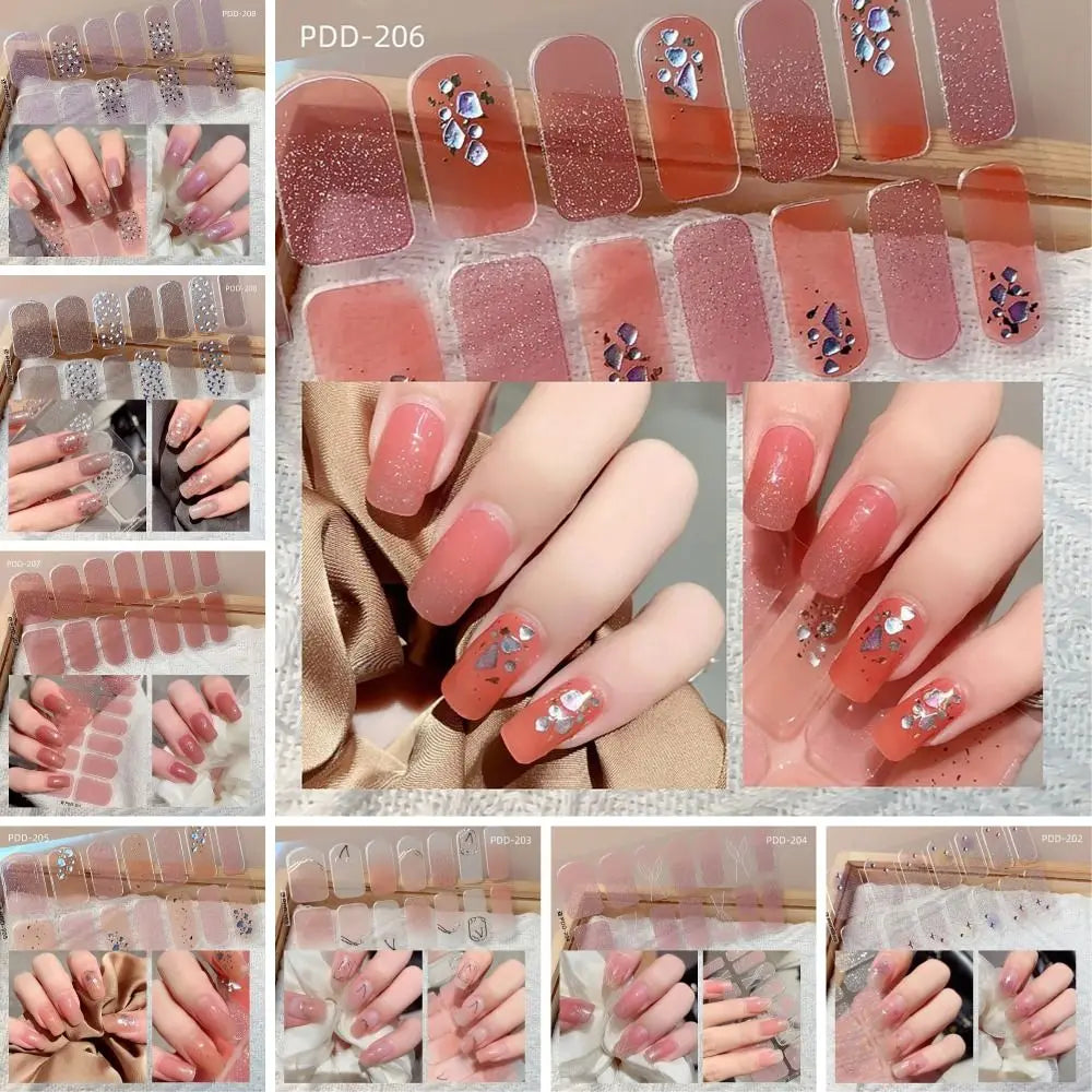 Semi-Cured Gel Nail Stickers – 14 Floral Full Cover Strips