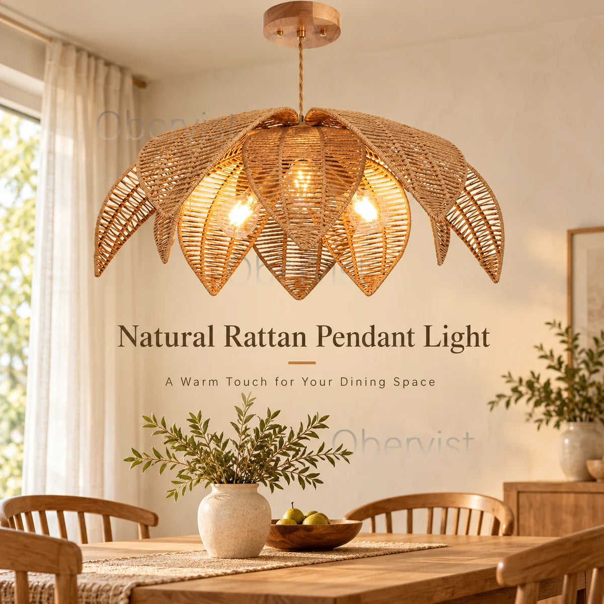 Woven Rattan Pendant Light – Vintage Nordic Hanging Lamp E27