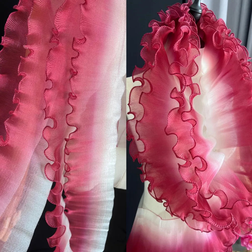 2-Yard Flounce Wave Lace Fabric 12cm – Gradient Mesh Organza