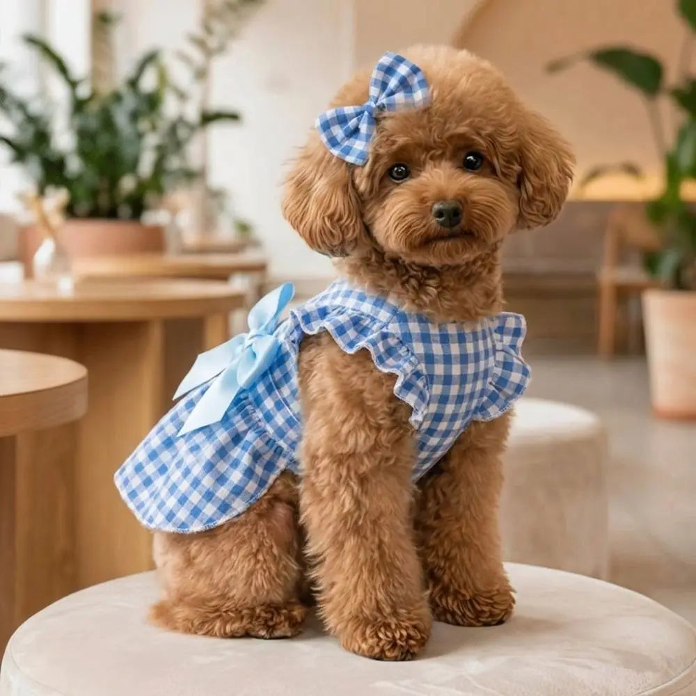 Polka Dot Princess Dress for Cats & Dogs | Bow Headband XS–XL