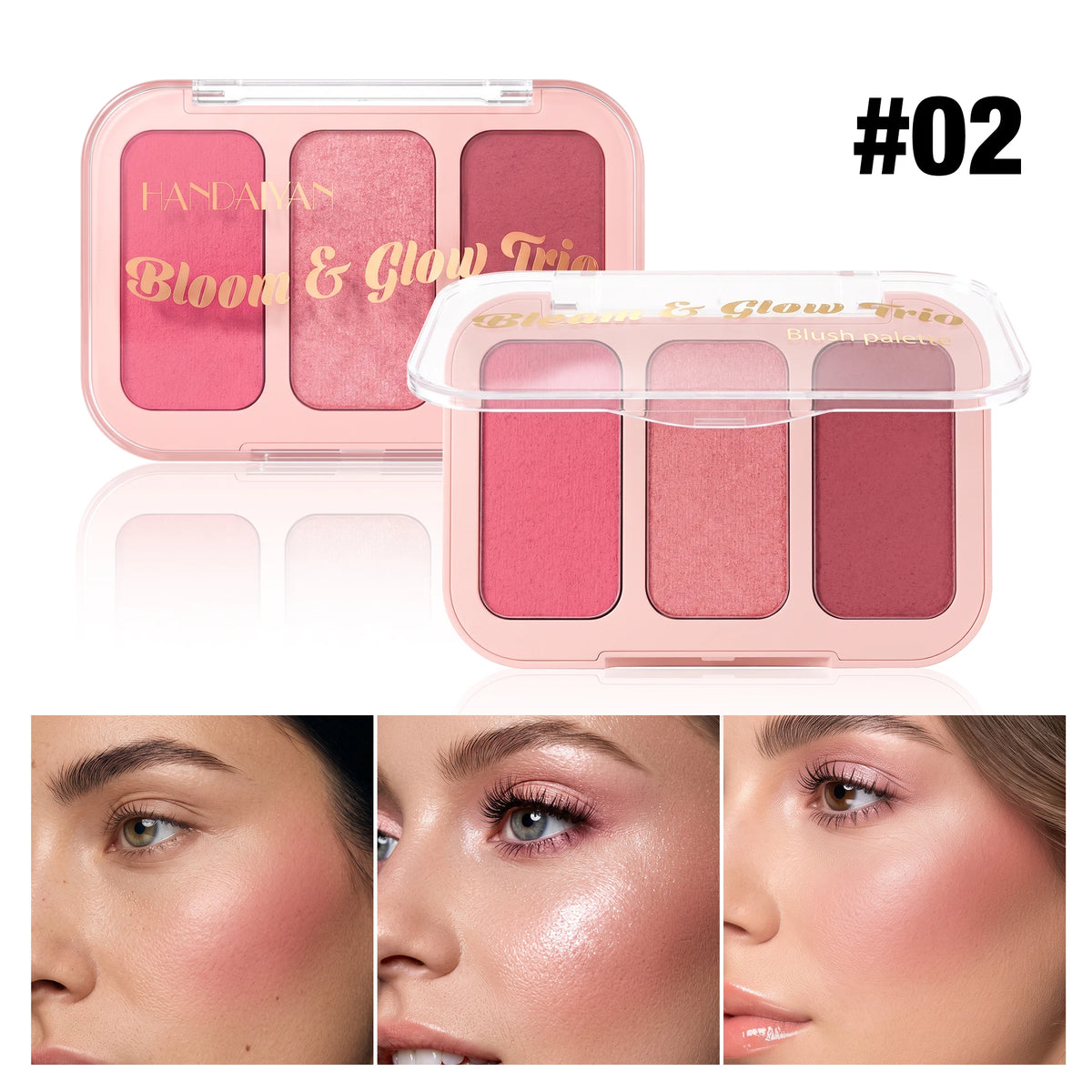 YTRUNS 3-Color Matte Blush Palette – Pigmented Cheek Color