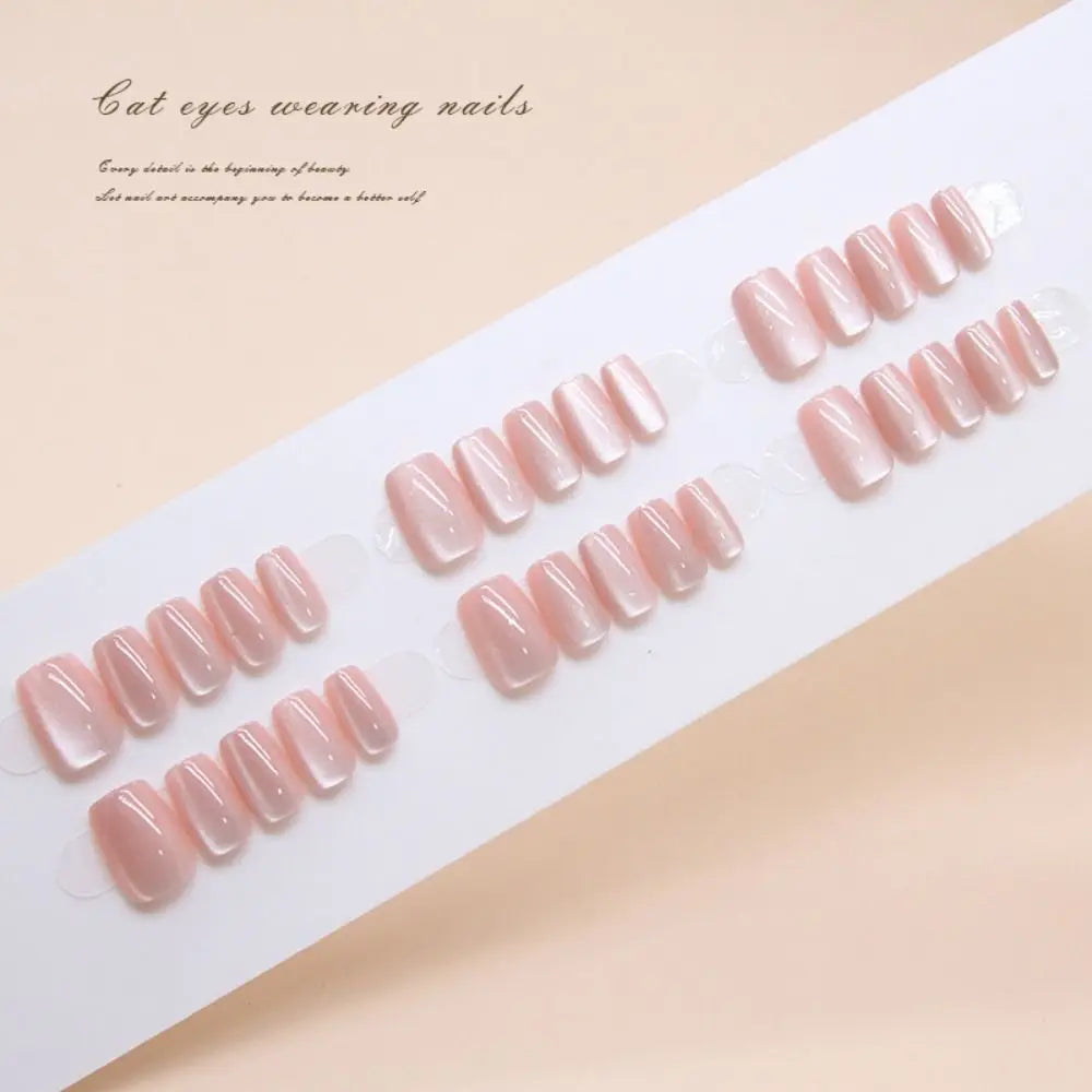 Long Square Press On Nails – French Cat Eye Tips 24pc Set