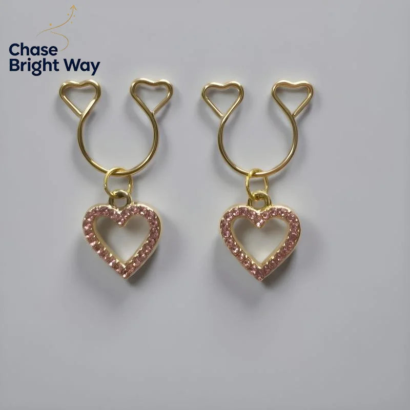 Non-Piercing Dangle Heart Clip-On Body Jewelry – 2Pcs