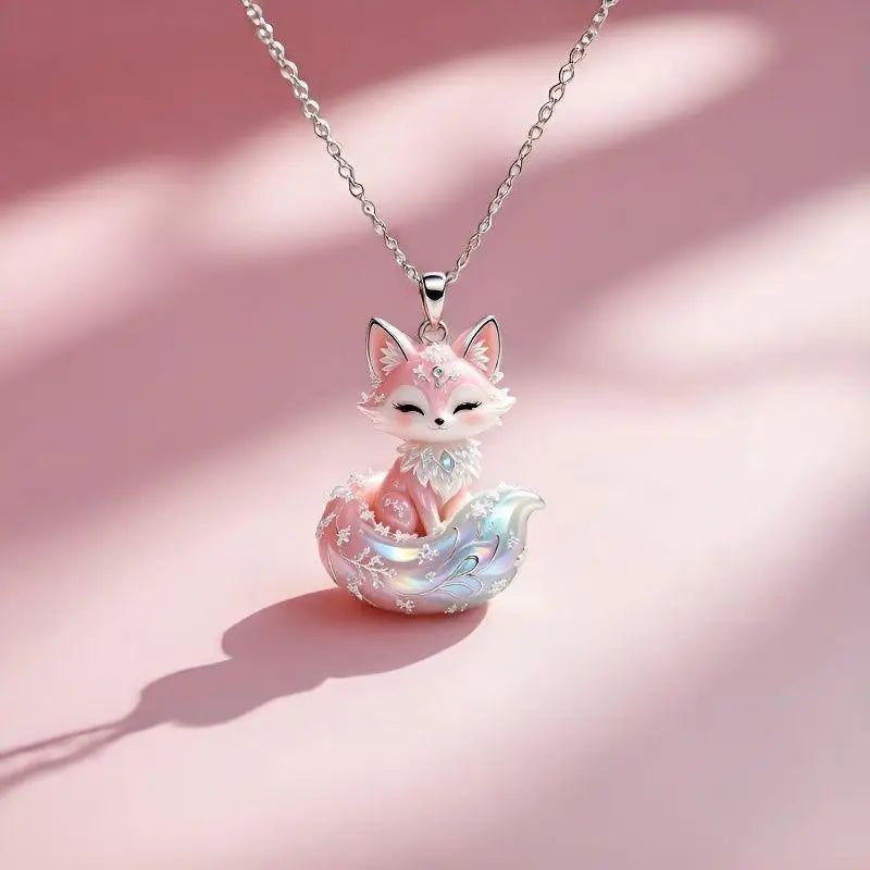 Nine-Tailed Fox Enamel Pendant Necklace | Chinese Mythology