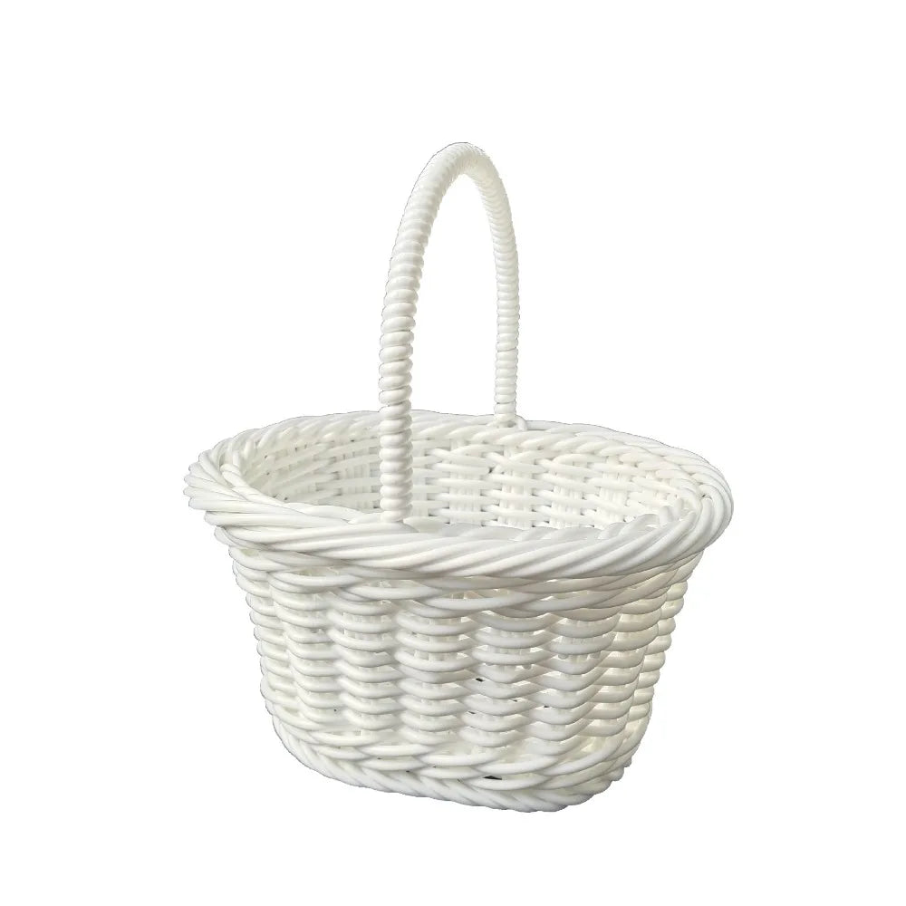 Handwoven Imitation Rattan Flower Basket with Handle – 2 Colors