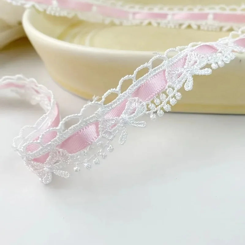 Pink & White Flower Bow Lace Ribbon 1 Yard – 1.8cm DIY Trim