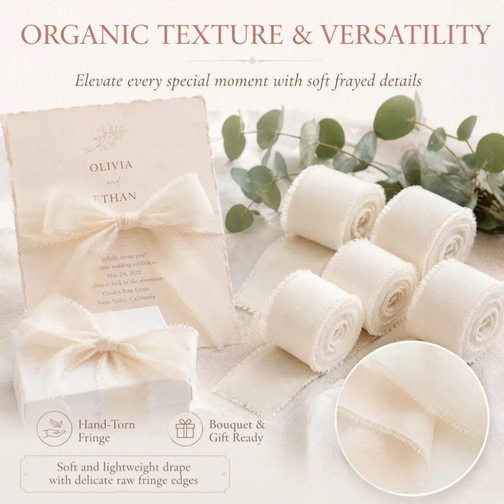 6-Pack Frayed Edge Chiffon Ribbon – 4cm Wide, 30m Total