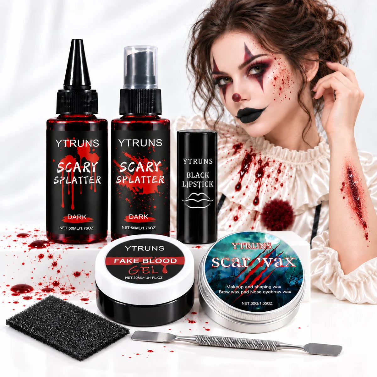 Halloween SFX Makeup Kit – Fake Blood, Scar Wax & Black Lipstick
