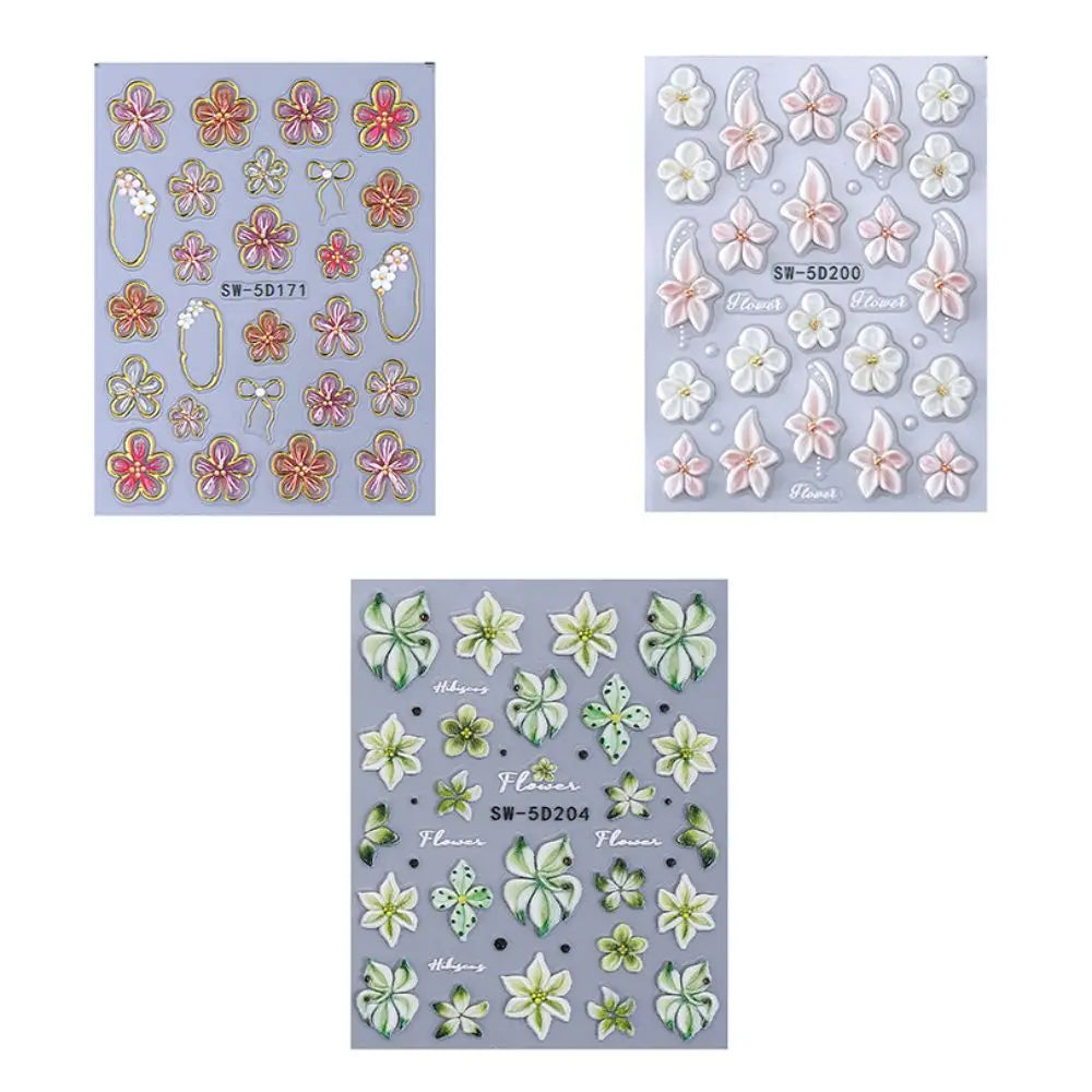 3D French Embossed Nail Stickers – White Pink Petal & Gold