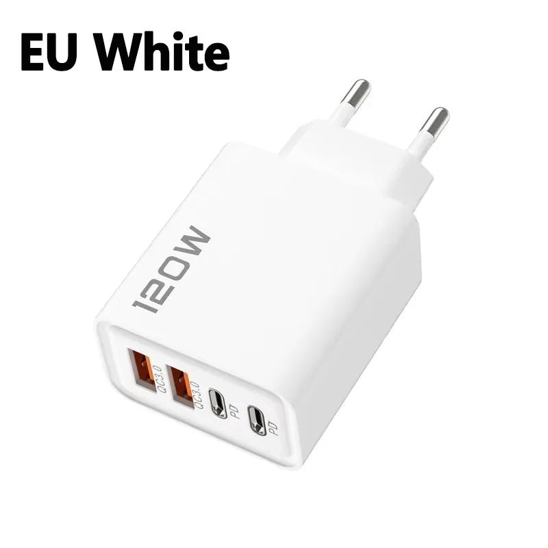 4-Port 120W USB-C PD Fast Charger – Quick Charge 3.0 Adapter