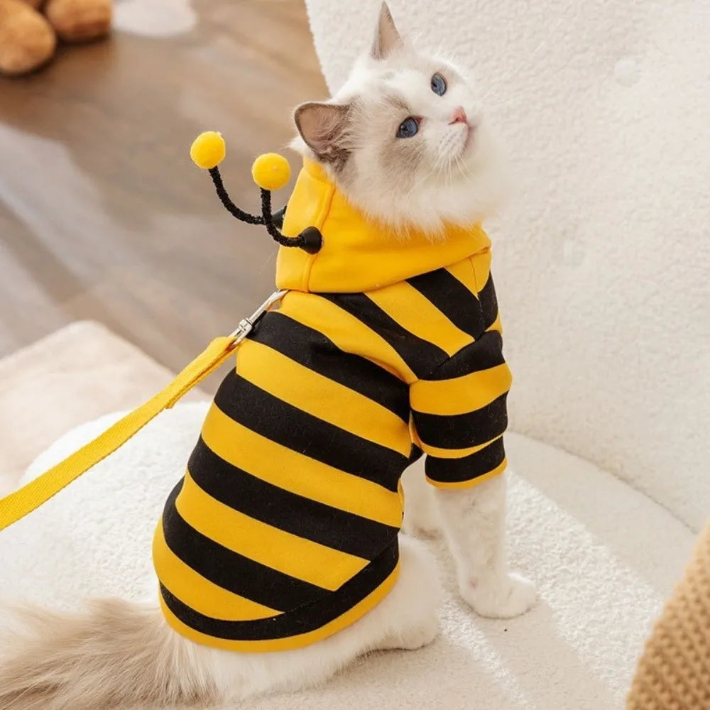 Pet Bee Costume Hoodie – Warm Striped Cat & Dog Cosplay