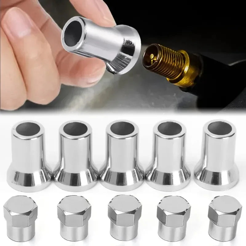 TR413 Chrome Snap-On Tire Valve Caps with Sleeve – 5 Pack