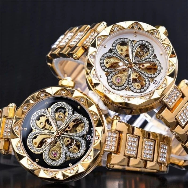 Women's Automatic Mechanical Watch – Hollow Dial Steel Band