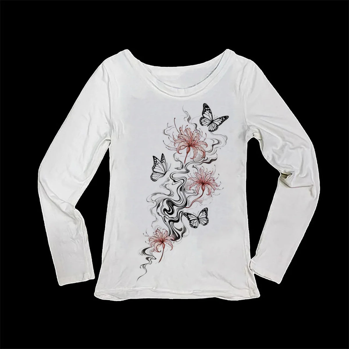 Y2K Retro Long-Sleeve Skinny Top – 90s Fairy Emo Tee