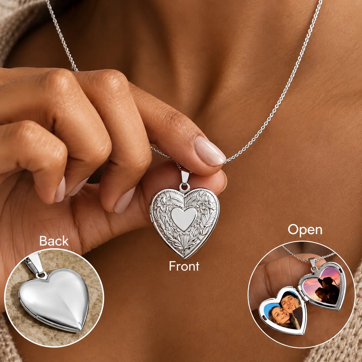 Custom Photo Heart Locket Necklace – Personalized Stainless Steel