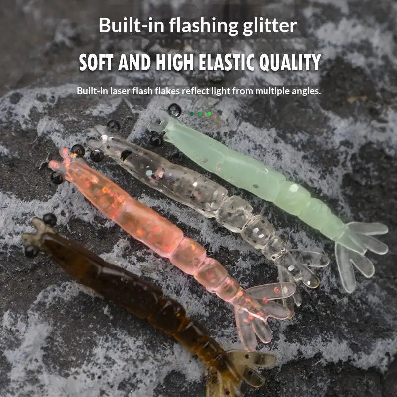 20-Pack Mini Soft Worm Shrimp Fishing Lures – 40mm Silicone Bait