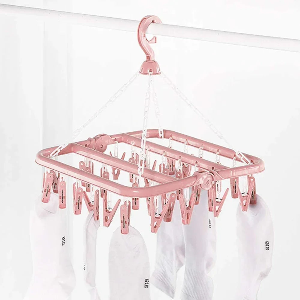 32-Clip Foldable Laundry Drying Hanger for Socks & Underwear