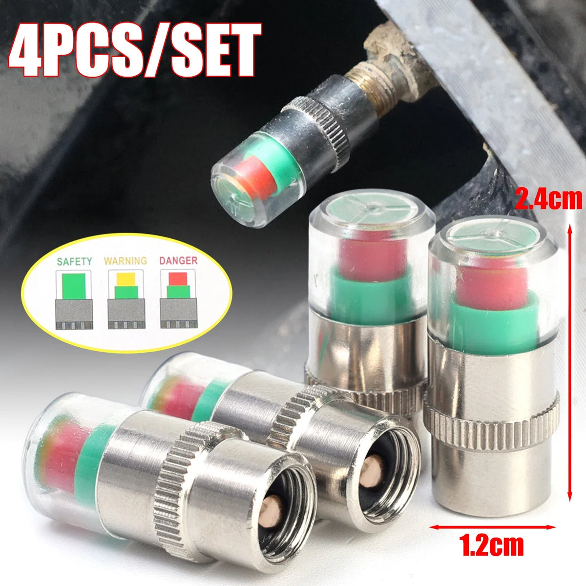 Tire Pressure Valve Caps Color Indicator 4-Pack | Car SUV Truck