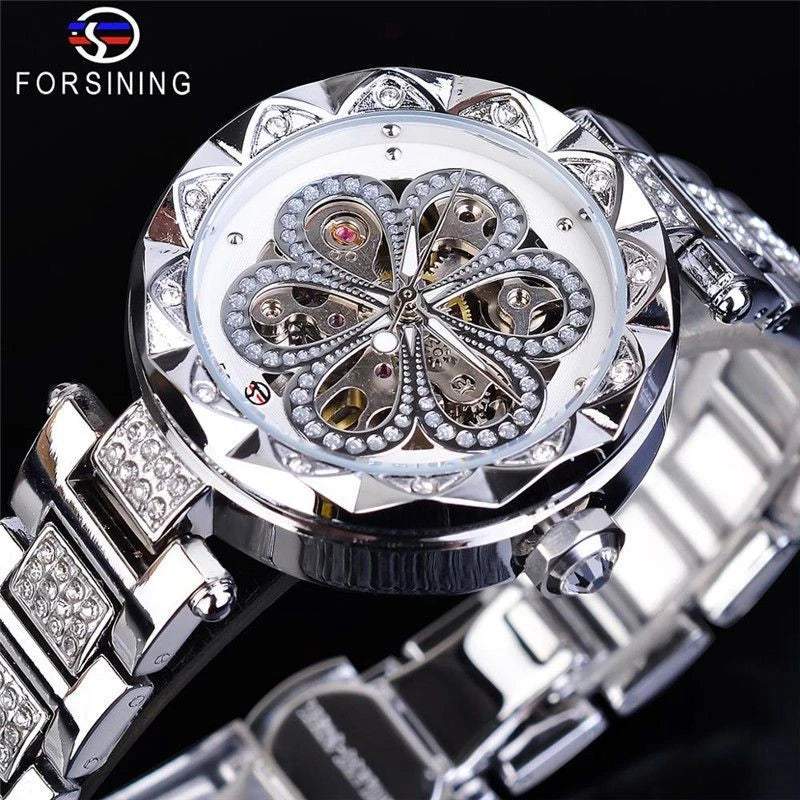 Women's Automatic Mechanical Watch – Hollow Dial Steel Band