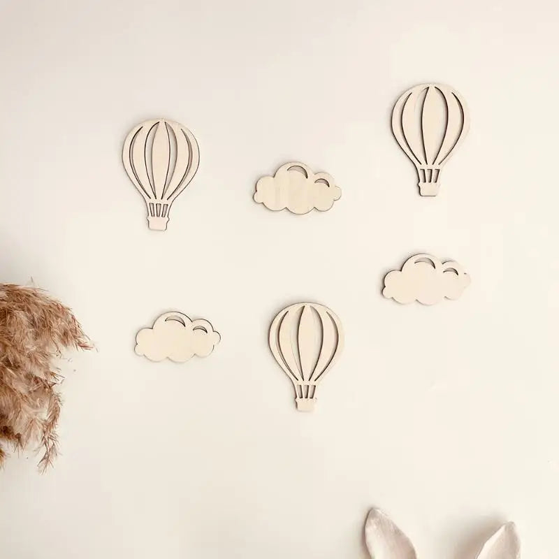 Wooden Hot Air Balloon Cloud Star Wall Sticker Set – Home Décor